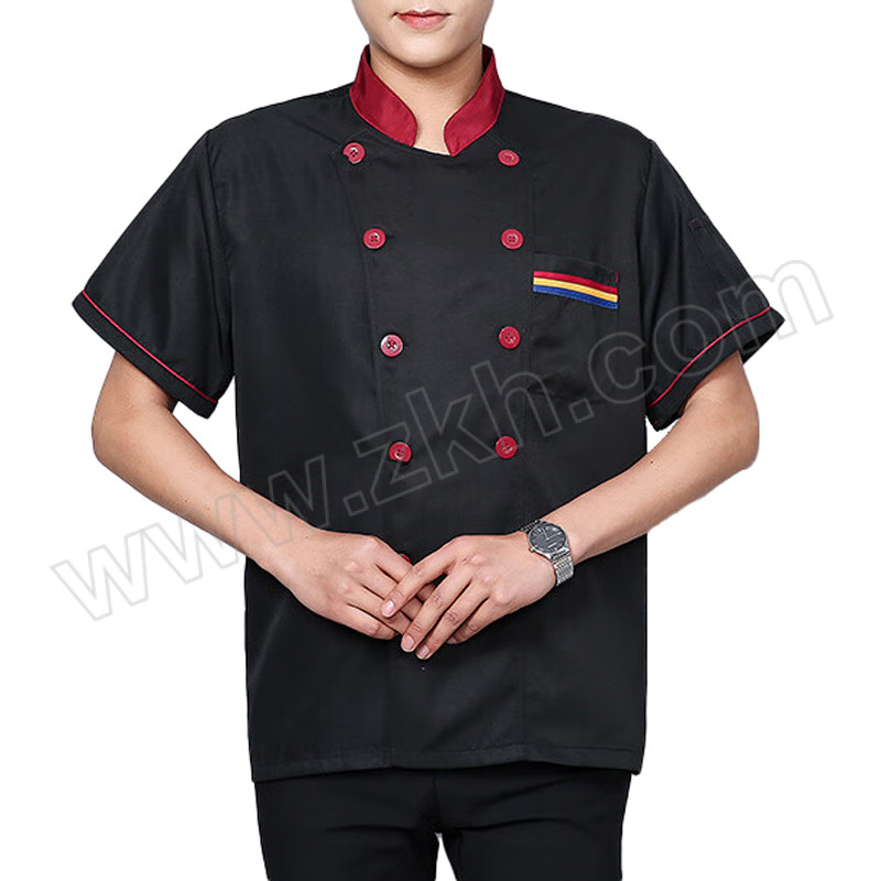 ALINIU/阿力牛 厨师工作服短袖上衣 AST47 4XL 黑色 1件