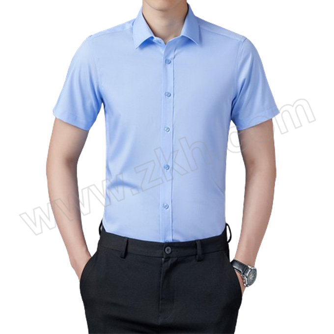 ANQIAOXIANG/安巧象 弹力平纹免烫短袖衬衣 X051401 L 男款 蓝色 1件