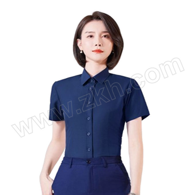 ANQIAOXIANG/安巧象 女款弹力平纹免烫短袖衬衣 X051401 L 藏青色 1件