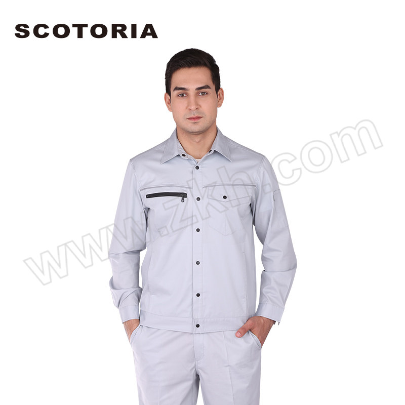 SCOTORIA/斯卡地尔 夏季薄款长袖工作服套装 PC22CVC2402 浅灰色 M 含上衣×1+裤子×1 1套