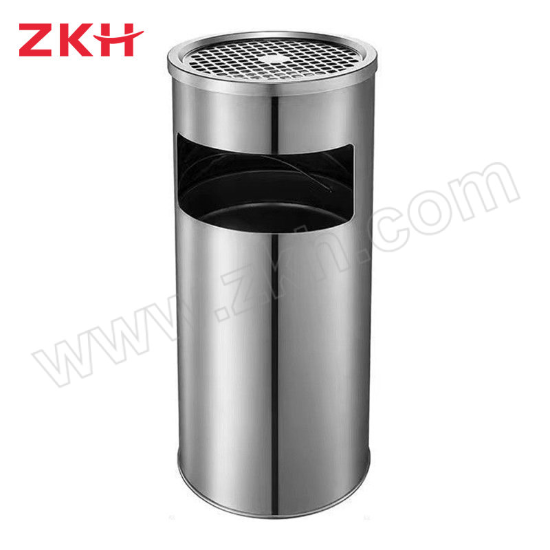 ZKH/震坤行 不锈钢立式垃圾桶 ZKH-圆丽格侧投口(小号) φ250×610mm 12L 不锈钢本色 1个