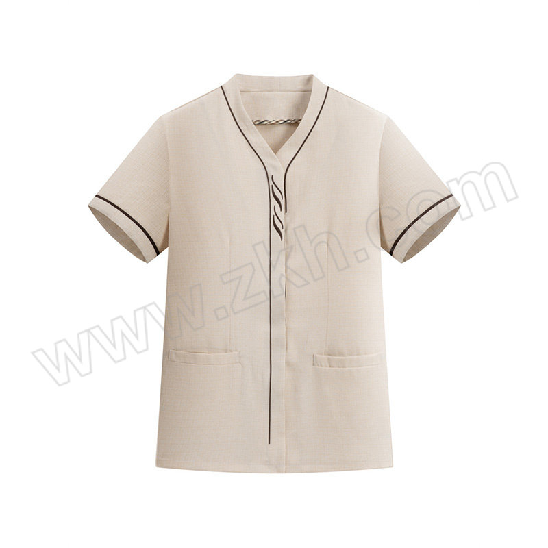QIANYIYANG/千以扬 新款V领夏季短袖保洁服 ZH908 米黄色 L 1件