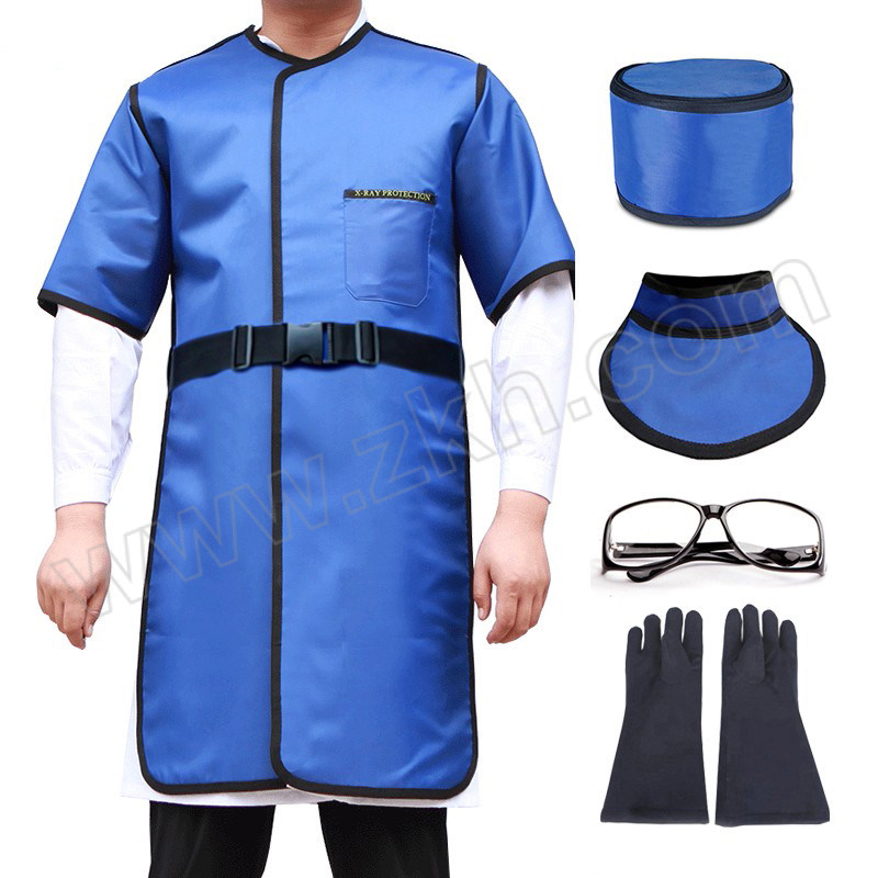 ALINIU/阿力牛 铅衣X射线防辐射服 AST130-6 均码 蓝色 双面防护服+围领+铅帽+黑色眼镜+手套 0.5当量 1套