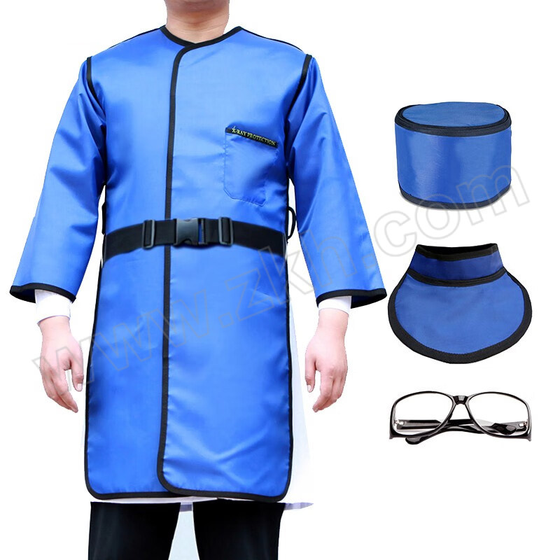ALINIU/阿力牛 长袖铅衣X射线防辐射服 AST131-10 均码 蓝色 单面防护服+铅围领+铅帽+黑色眼镜 0.5当量 1套