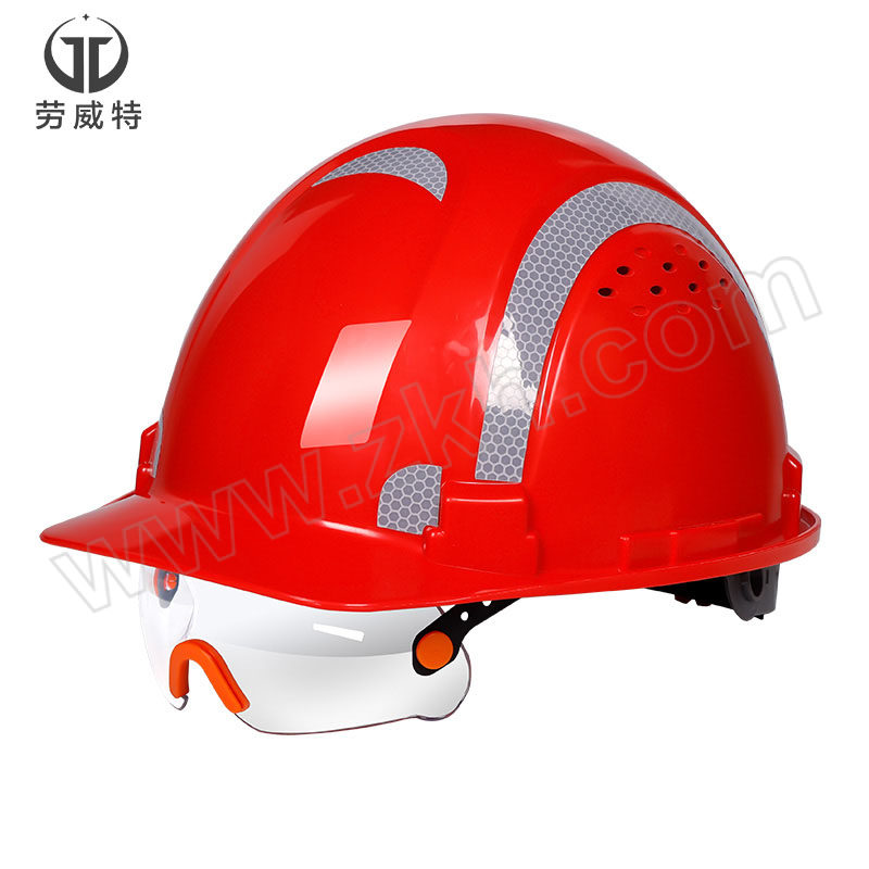 LAOWEITE/劳威特 豪华型ABS反光条护目镜安全帽 LHF001003 红色 旋钮式帽衬 针织布吸汗带 Y型帽带 护目镜带反光条 1顶