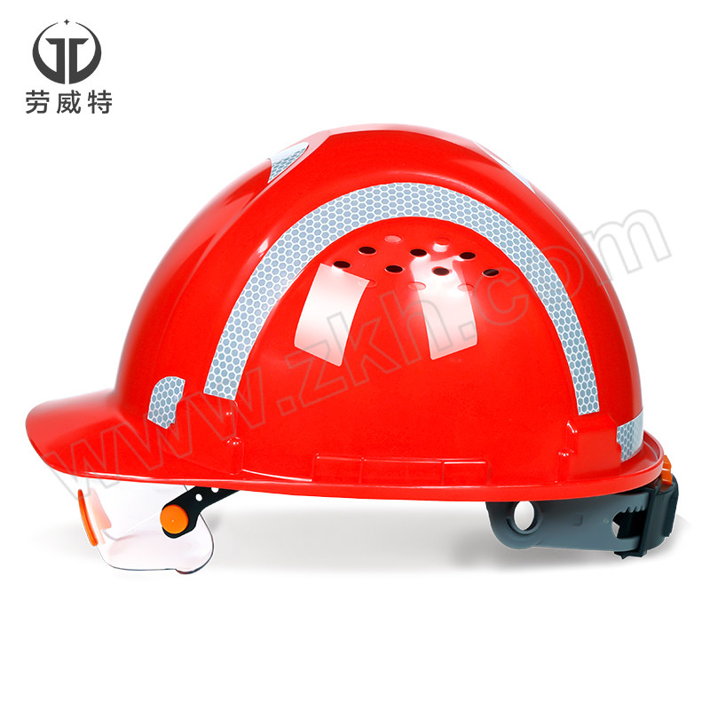 LAOWEITE/劳威特 豪华型ABS反光条护目镜安全帽 LHF001003 红色 旋钮式帽衬 针织布吸汗带 Y型帽带 护目镜带反光条 1顶