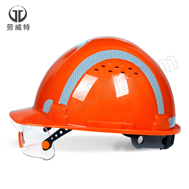 LAOWEITE/劳威特 豪华型ABS反光条护目镜安全帽 LHF001005 橙色 旋钮式帽衬 针织布吸汗带 Y型帽带 护目镜带反光条 1顶