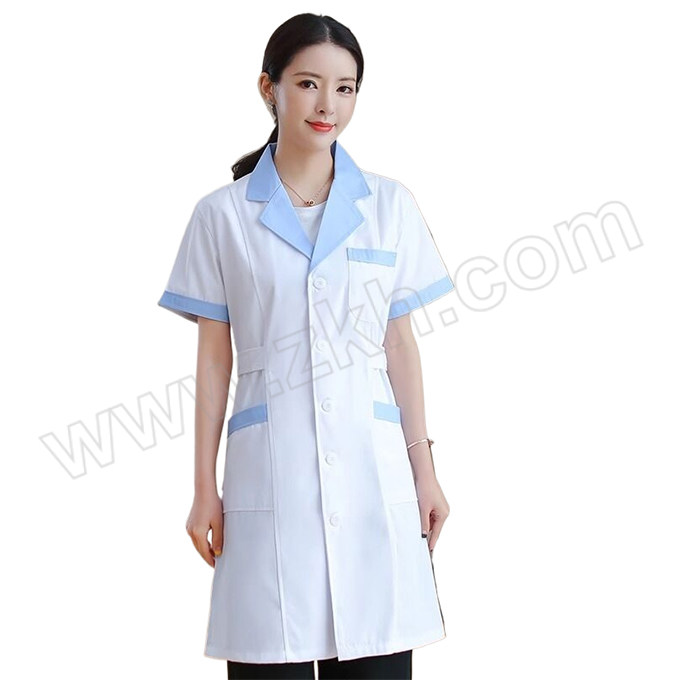 ANQIAOXIANG/安巧象 医护白大褂工作制服 lj06241 L 白衣蓝领 短袖 1件