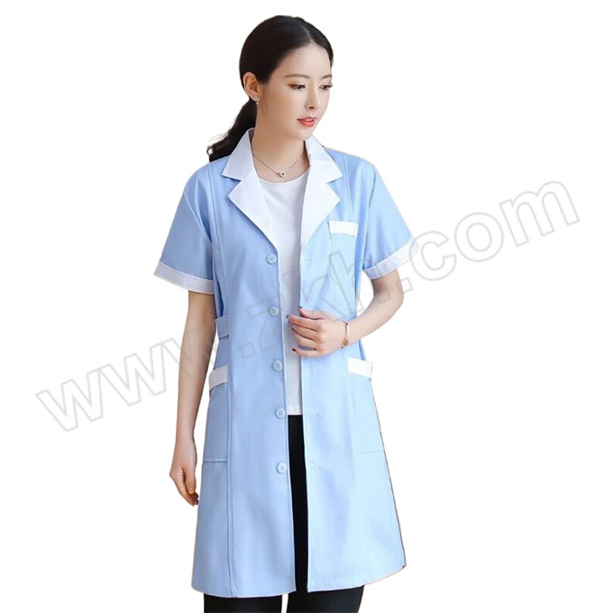 ANQIAOXIANG/安巧象 医护白大褂工作制服 lj06241 M 蓝衣白领 短袖 1件