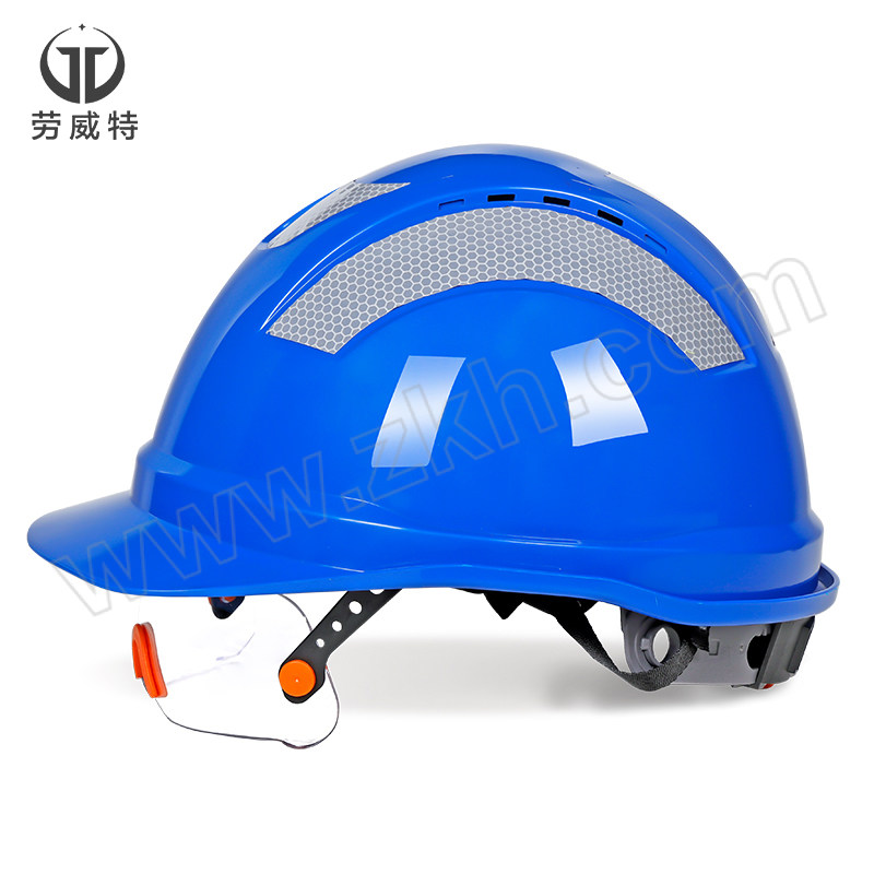 LAOWEITE/劳威特 L003豪华型反光条护目镜安全帽 LHF003004 蓝色 旋钮式帽衬 针织布吸汗带 Y型帽带 1顶