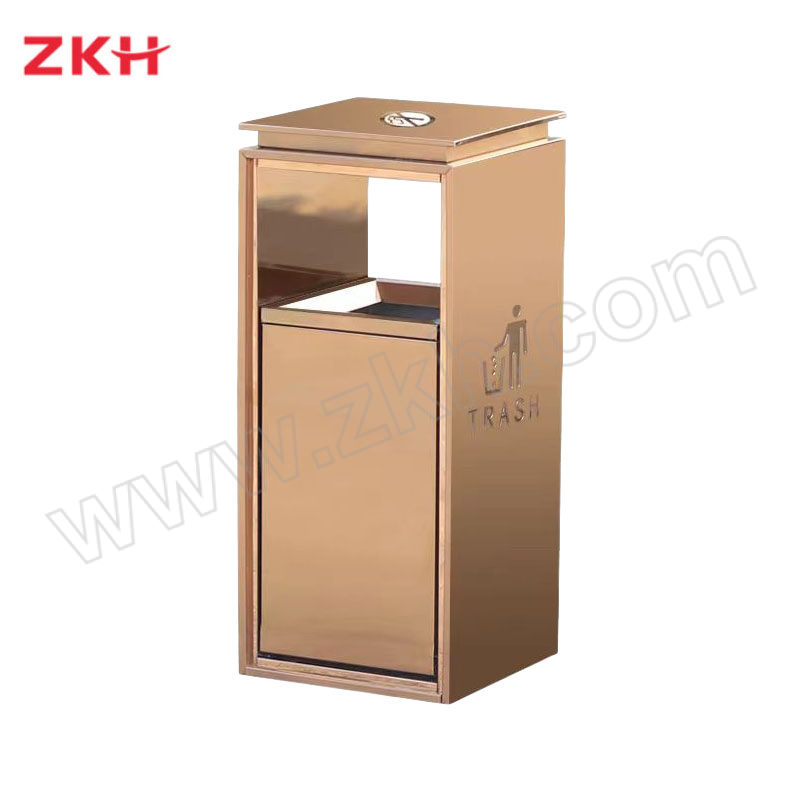 ZKH/震坤行 商用酒店立式垃圾桶 ZKH--MYT(顶部禁烟标识)大号 33×33×77cm 30L 玫瑰金 1个