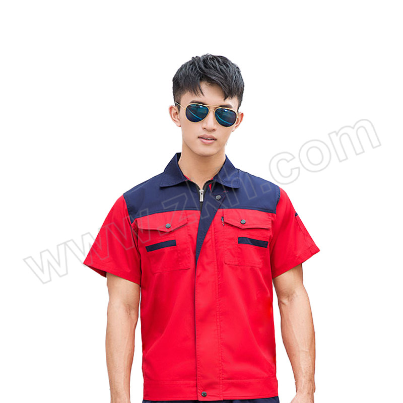 CNMF/谋福 夏季透气耐磨短袖工作服上衣 ym034-1 185 上藏蓝下红 1件