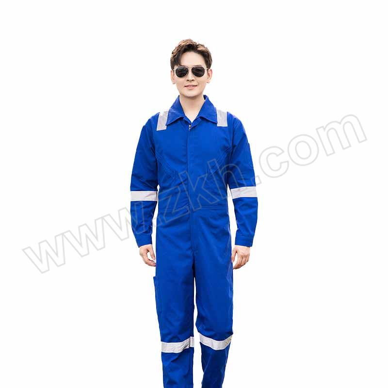 FEINAISHENG/沸耐笙 带反光条连体工作服 STFH-0700 165码 艳蓝 1件