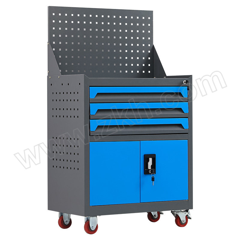MKG/麦卡贡 三抽工具车带挂板 K515I 670×400×1220mm 灰色+蓝色 台面冷轧钢材质 净重26kg 1台