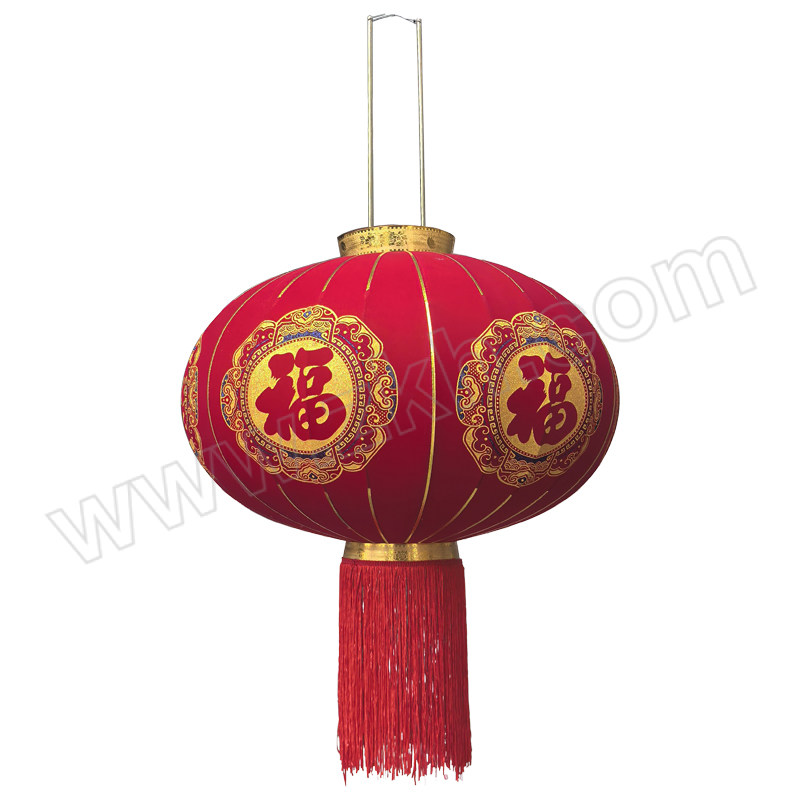 KUALI/跨厉 长杆植绒灯笼新年大红灯笼带图案 长杆100#金福 撑开高度46cm直径65cm 1对