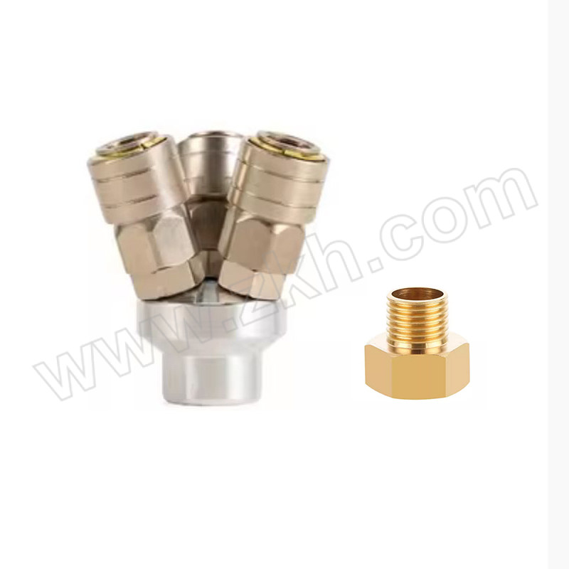 XINGZHE/星浙气动 铜体圆三通C式自锁接头 SMY-03F 带1/4"变3/8"内外丝 1套