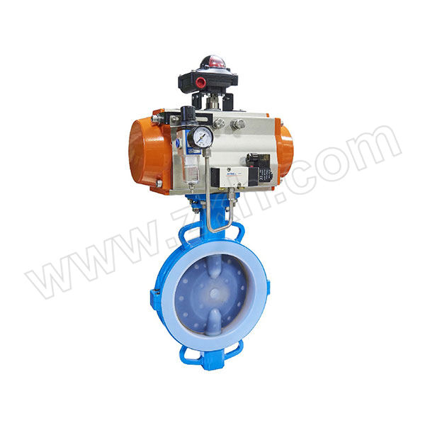 HZZK/汇正自控 碳钢气动衬氟对夹切断碟阀 WF10-010HK-016CZ DN350 阀体材质WCB+F46 配AT单作用气缸 配常规三联件 1台