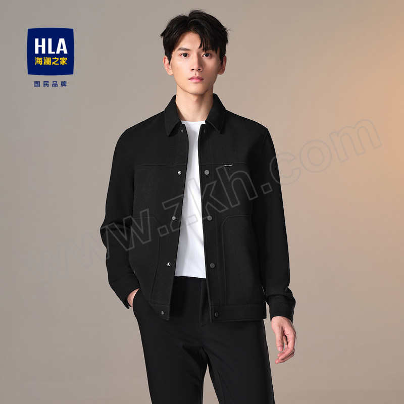 HLA/海澜之家 翻领夹克挺括防风外套男款 HWJAD3W224A 黑色 185/100A 建议165~180斤 1件