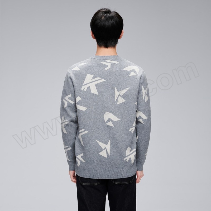 HLA/海澜之家 字母几何提花长袖针织衫厚实保暖圆领毛衣男 HNZAD4U067A 中灰花纹 M 建议115~130斤 1件