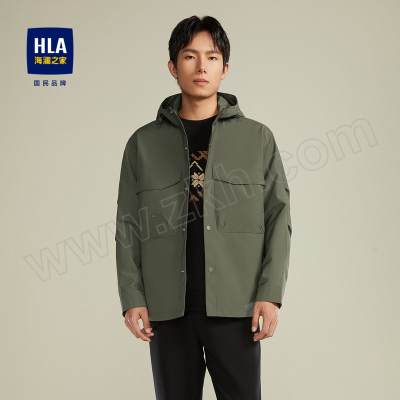HLA/海澜之家 连帽夹克舒适易打理休闲外套男款 HWJAD3W220A 中绿色 S 建议115~125斤 1件