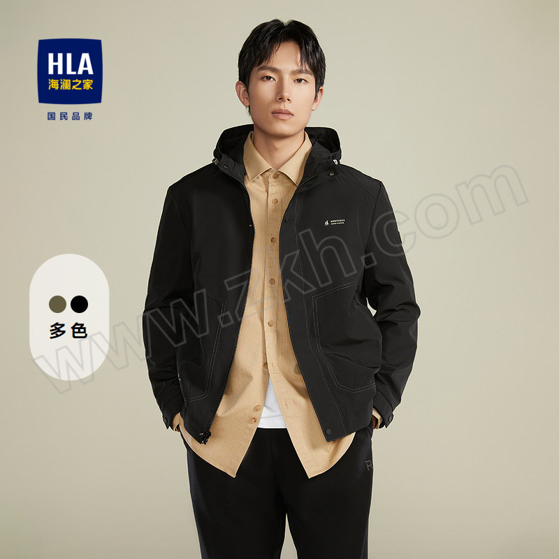 HLA/海澜之家 休闲夹克连帽设计外套男款 HWJAD3W123A 黑色 L 建议135~150斤 1件