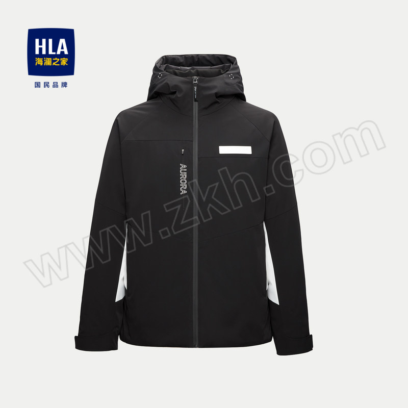 HLA/海澜之家 连帽三防火山岩极光鹅绒羽绒服男款 HWRAJ4Y226A 黑色镶拼 XXXL 建议185~200斤 1件