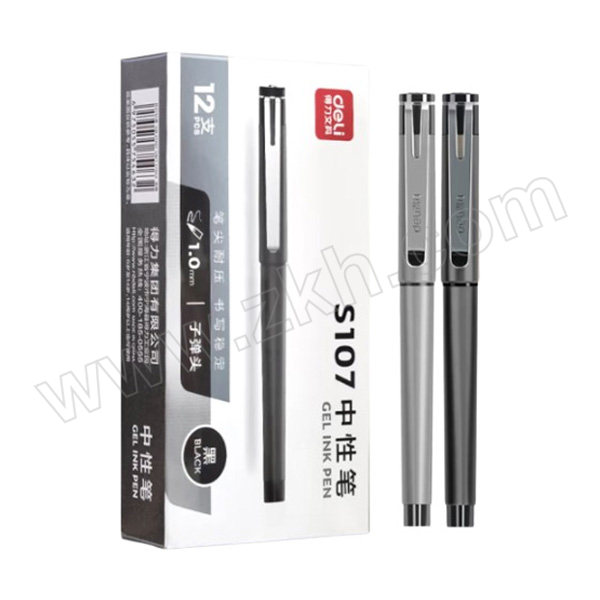 DELI/得力 中性笔 S107 1.0mm 子弹头 黑色 12支 1盒