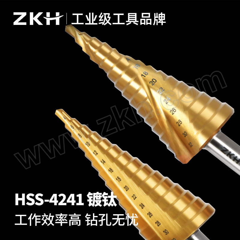 ZKH/震坤行 宝塔钻头阶梯钻 ZKH-JTZ301 4~32mm 镀钛直槽三角柄 1个
