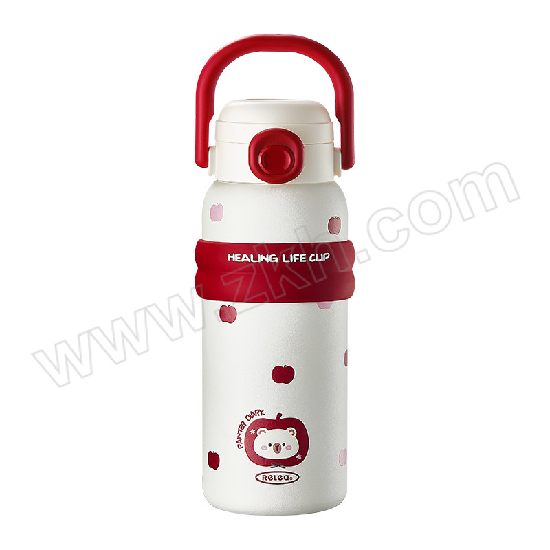 RELEA/物生物 咕噜吸管保温杯 JV012462-0500-MX00 500mL 苹果萌熊 1个