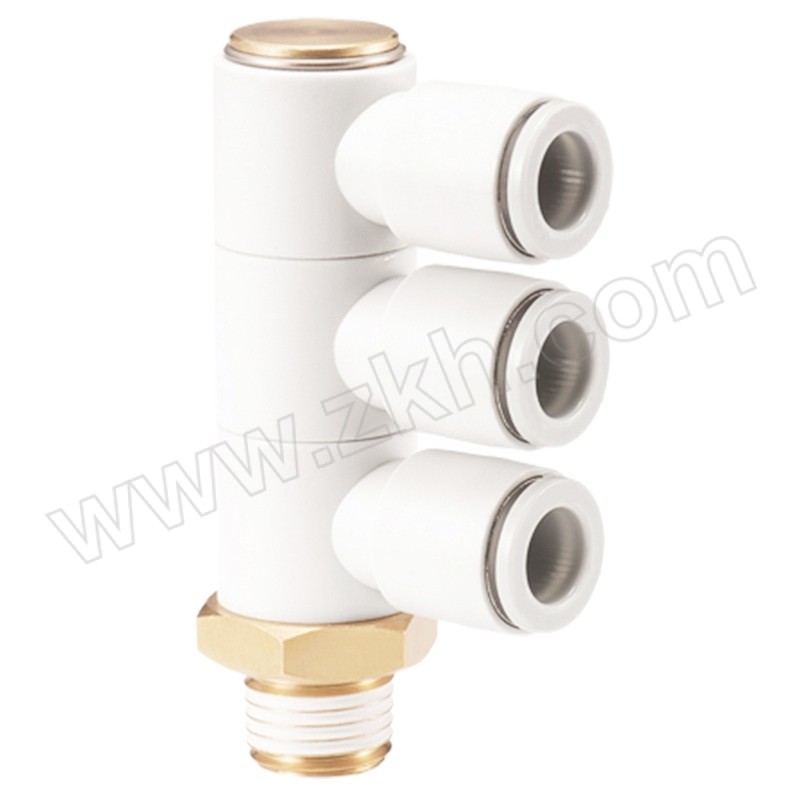 FLYFLOW/福莱福流 F-KQ2VT外螺纹三管万向旋转接头 F-KQ2VT08-03S 快插8mm 外螺纹R3/8 1个