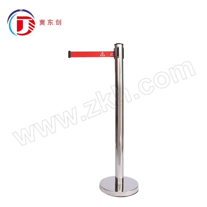 DONGCHUANG/冀东创 不锈钢单带式伸缩围栏 DC-BXGDS-10 立柱高1m 底座直径350mm 伸缩带尺寸50×3000mm 含不锈钢立柱×1+不锈钢底座×1+红色伸缩带×1 止步，高压危险！ 1套