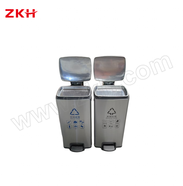 ZKH/震坤行 不锈钢茶渣垃圾桶 ZKH-JSCZT-30L(脚踏+过滤网) 650×350×700mm 30L×2 不锈钢本色 1个