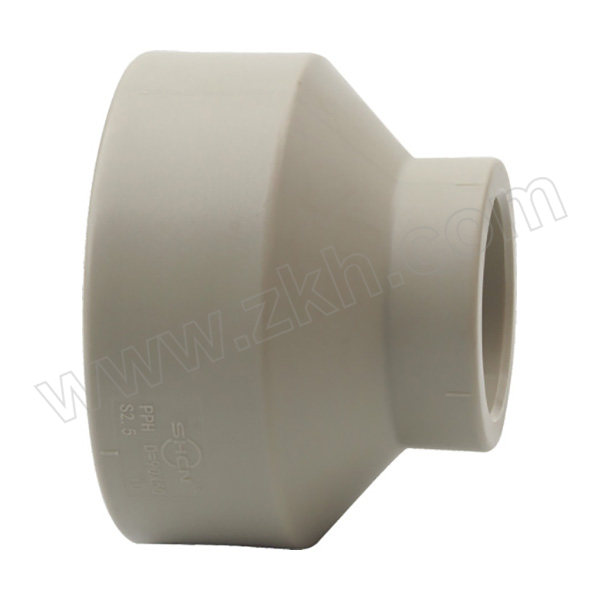 SHCN/协羽塑胶 PPH异径直接(承插) dn75×50 国标 1.6MPa 适配管外径75×50mm 灰色 1个
