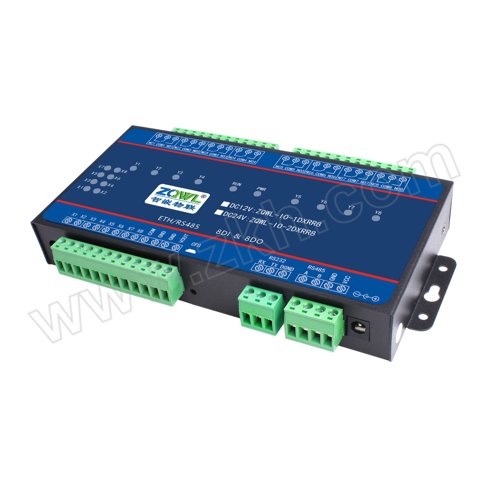 ZQWL/智嵌物联 8路串口控制继电器板 ZQWL-IO-1DXRR8 RS232/485开关量采集输出延时断电联动ASCII 1个