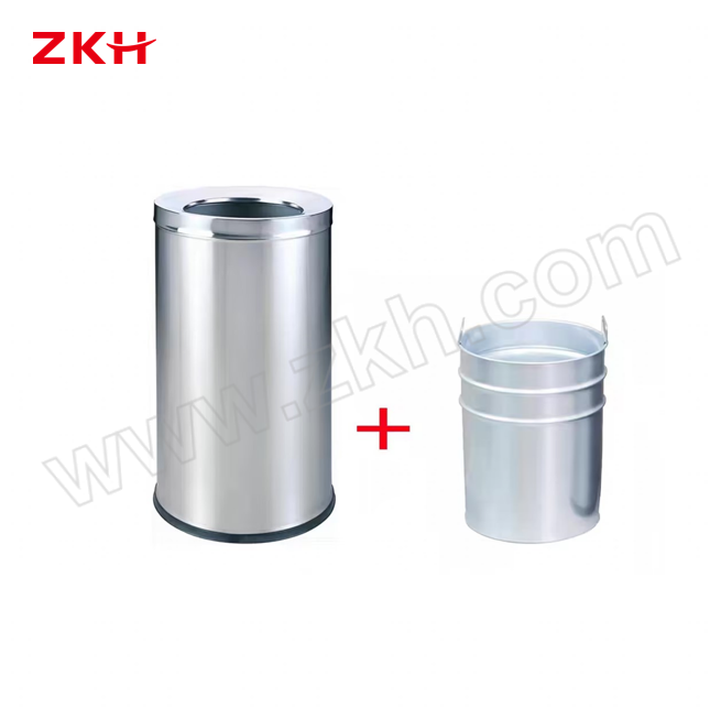 ZKH/震坤行 不锈钢无盖垃圾桶 ZKH-JS-圆形桶大号直投 38×38×73cm 50L 不锈钢本色 1个