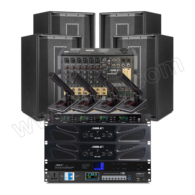 SHILE/狮乐 200平米高端会议室音箱扩声套装 KW-12+OK-555+天琴三号+YW-4+YW-12+SH-26+辅材1批 KW-12*4只+OK-555*2台+天琴三号+YW-4+YW-12+SH-26(方杆)+音箱线1卷 支架2对  3.5转双莲花线 6.5对6.5过机线 1套