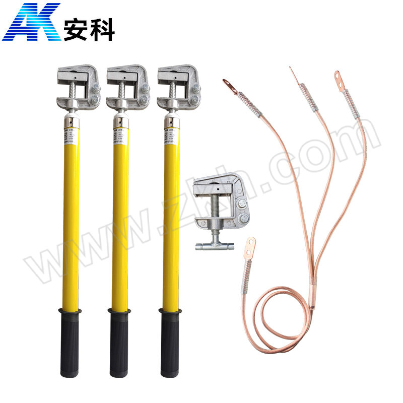 AK/安科 10kV平口螺旋接地线 AK-JDB 3根0.6m接地棒(黄杆)+25mm²软铜线3×1m+3m+接地夹+包 1套
