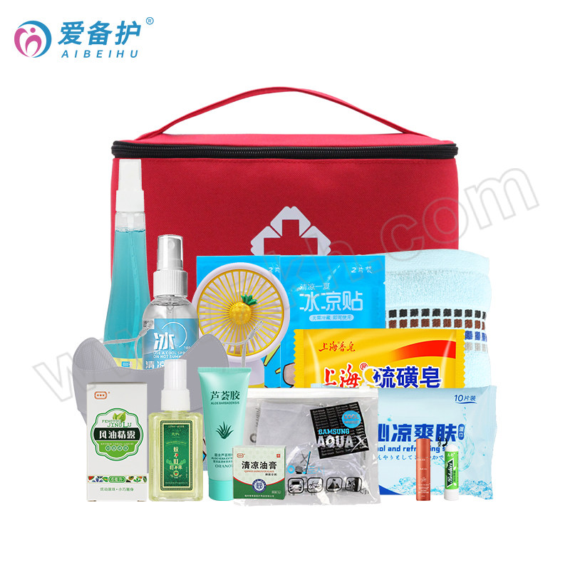 AIBEIHU/爱备护 防暑降温消暑套装 清凉包 高温慰问品 工会劳保福利 ABH-C503086D 25cm×15cm×15cm 红色 含18种19件防暑用品 1套