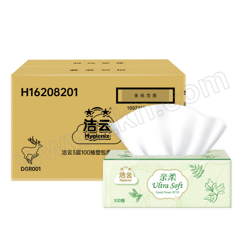 HYGIENIX/洁云 塑包面纸 H16208201 175×131mm 100抽×3包×20提 三层 1箱