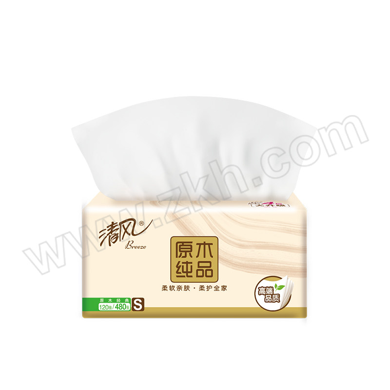 BREEZE/清风 原木纯品抽纸 BR38SC4(新包装丝柔系列BR34SC混发) 190×132mm 120抽×3包 4层 1提