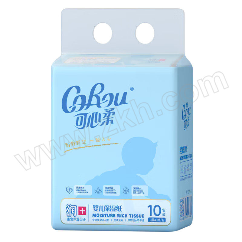 COROU/可心柔 V9婴儿保湿纸云柔巾乳霜纸餐巾纸抽纸 V9137-10 白色 三层 单张尺寸130×180mm 40抽×10包 1提