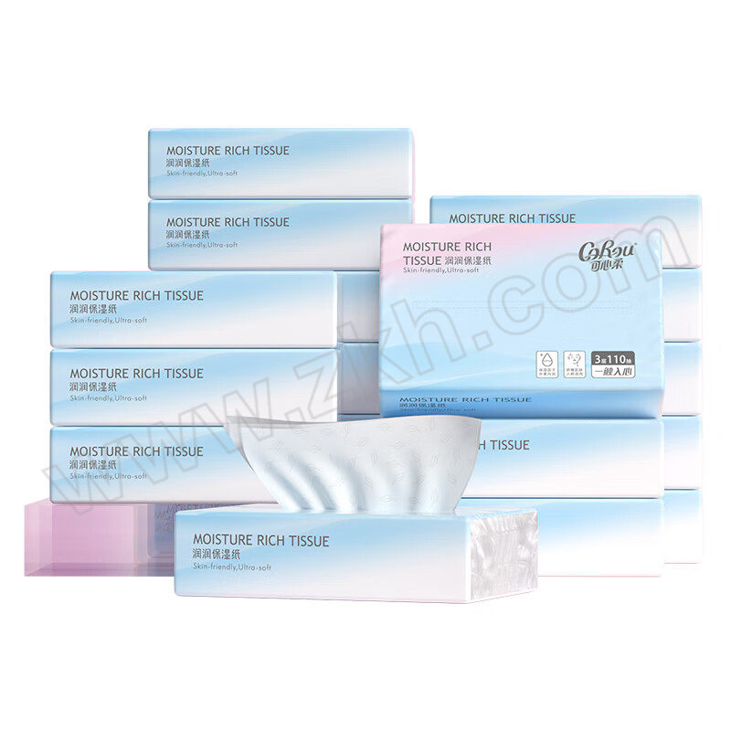COROU/可心柔 保湿抽纸云柔巾餐巾纸M码 V9188-18 白色 三层 单张尺寸141×185mm 110抽×18包 1箱