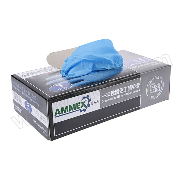 AMMEX/爱马斯 一次性标准型蓝色手套 APFNC42100 S码 无粉麻面232323 1盒