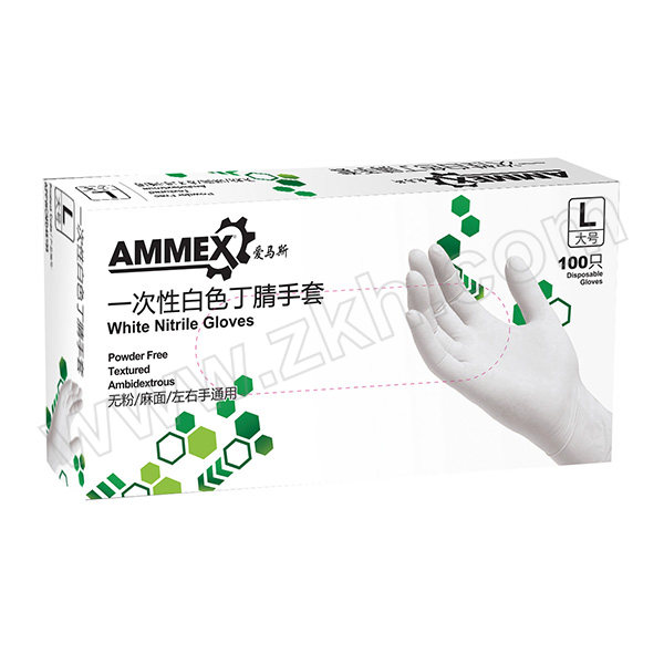 AMMEX/爱马斯 一次性标准型白色丁腈手套 APFWCMD44100 M 无粉麻面 1盒