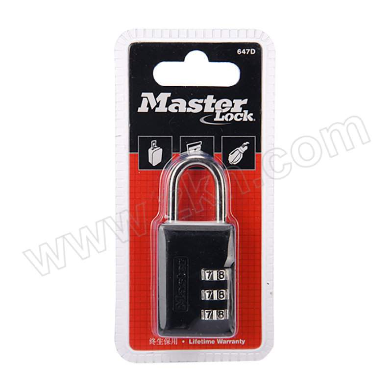 MASTERLOCK/玛斯特锁 箱包锁 647D 黑塑料壳  锁钩净高24mm 3位字码轮 1个