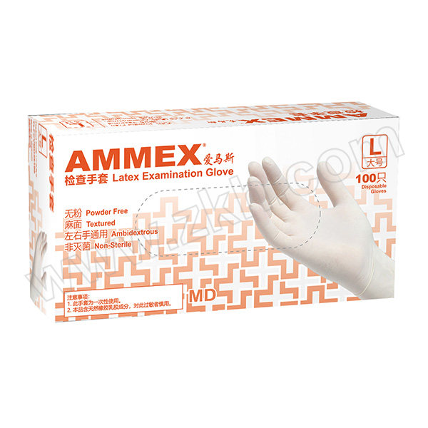 AMMEX/爱马斯 一次性经济型乳胶检查手套 TLFCVMD44100 M码 无粉麻面 1盒