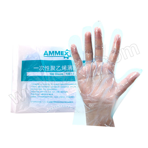 AMMEX/爱马斯 一次性PE手套 PGLOVE100C-3 均码 透明蓝 无粉 1袋