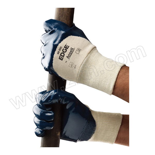 ANSELL/安思尔 经济款3/4浸丁腈橡胶涂层耐磨耐油手套 48501090 9码 黑色手套 白色袖口 1打