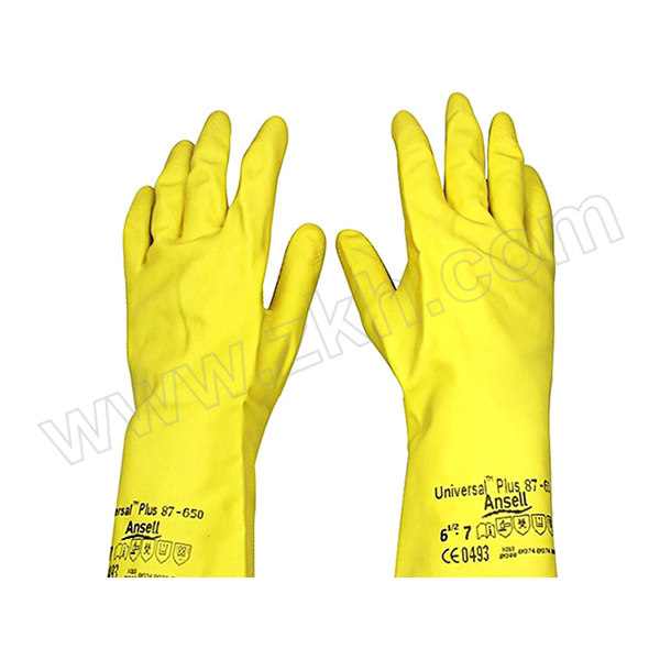 ANSELL/安思尔 高级黄色天然橡胶手套 87-650 L 1副