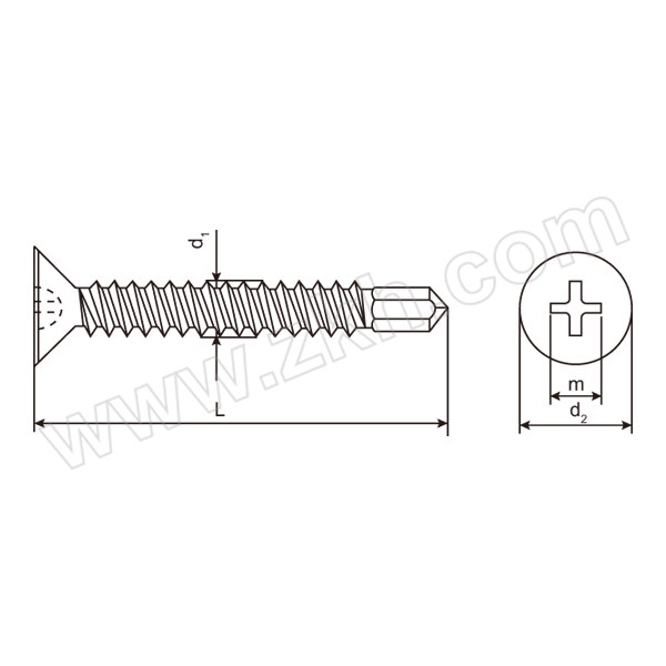 ZKH/震坤行 GB15856.2 十字槽沉头自钻自攻螺钉(H型) 碳钢 镀锌 全牙 ST3.9×13 1包